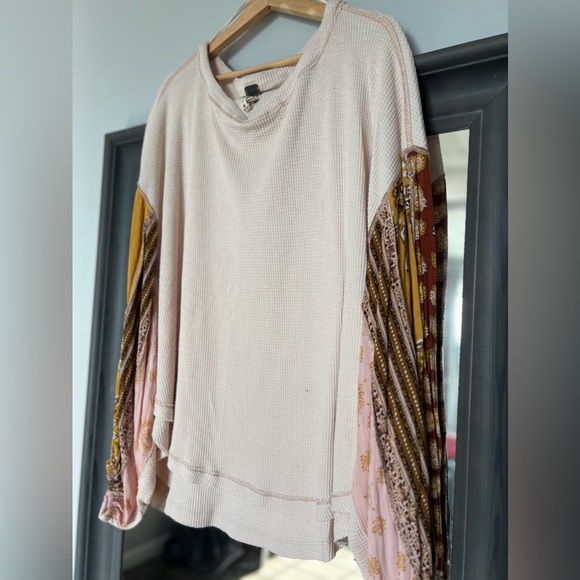 Free People Blossom Printed Balloon-Sleeve Thermal Top Paisley Ballet Pink Large - Picture 2 of 16